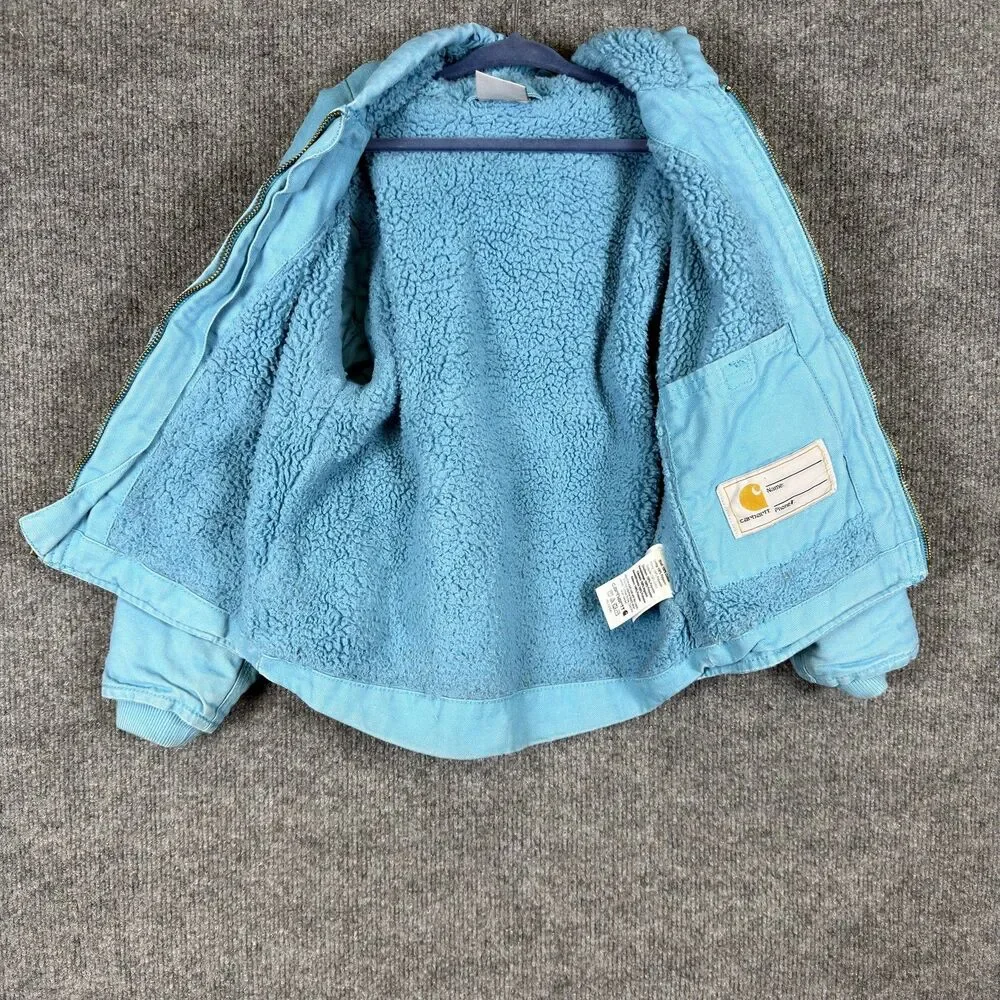 Carhartt Kids Full Zip Hooded Jacket Size XXS 4-5 Aqua Blue Sherpa Lined Teal